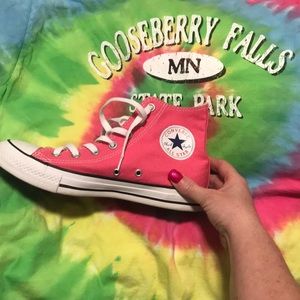 Pink converse hightops new worn once!